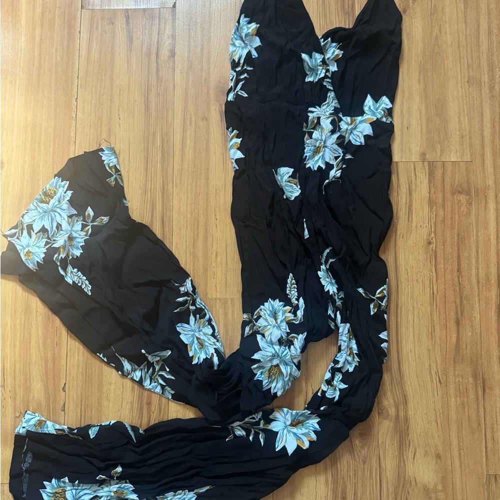 Forever 21 Black Jumpsuit with Blue Floral Design